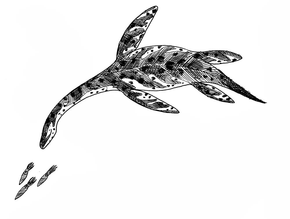 Plesiosaur chasing squid